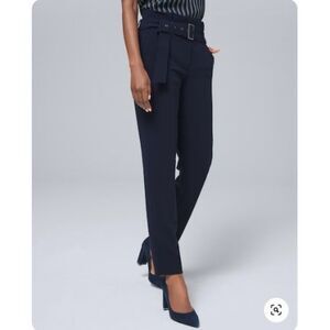 White House Black Market Navy Straight-Leg Belted Pants